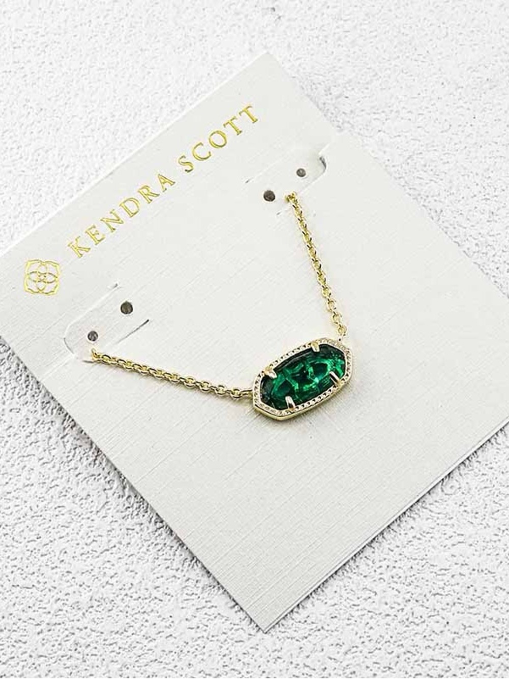Kendra Scott Gold Necklace with Emerald Green Stone